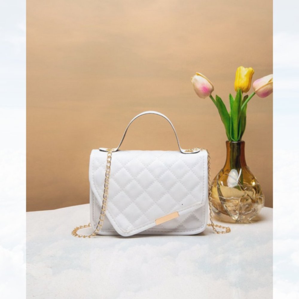New Quilted Flap Chain Square Bag White 81